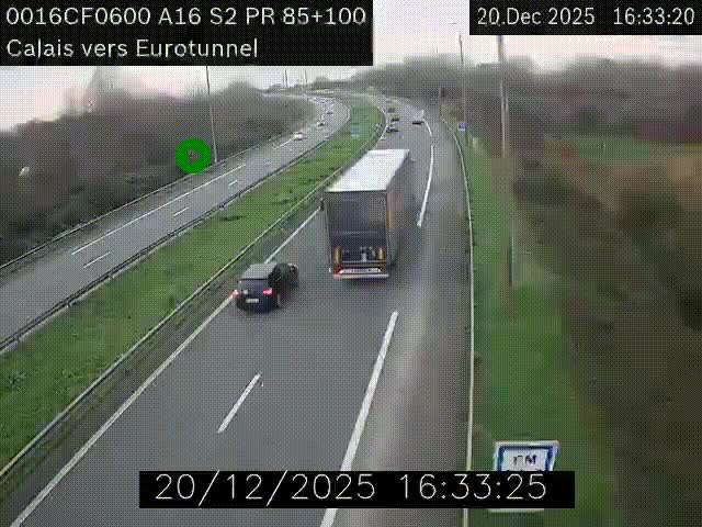 Webcam A16 à Calais en direction du Tunnel sous la Manche (Eurotunnel)
