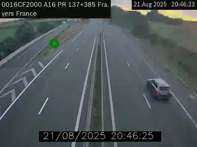 Webcam à la frontière franco-belge au niveau de Bray-Dunes/De-Panne sur l'autoroute A16. Vue orientée vers Calais