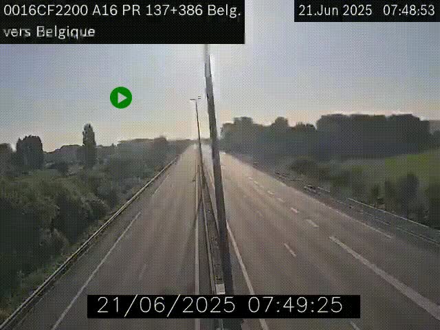 Webcam à la frontière franco-belge au niveau de Bray-Dunes/De-Panne sur l'autoroute A16. Vue orientée vers la Belgique