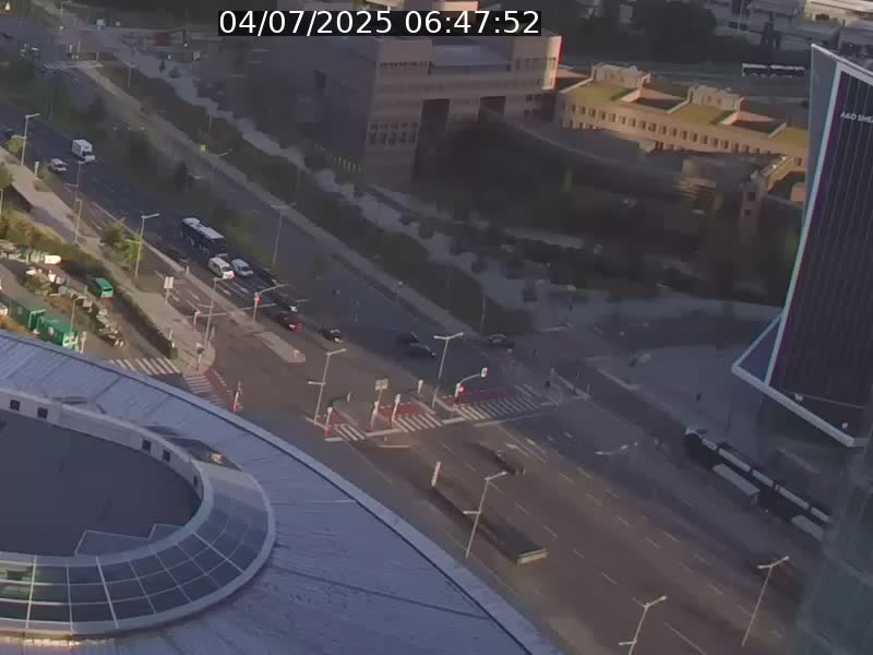 Webcam sur l'avenue John Fitzgerald Kennedy (N51) avec vue sur le Pont rouge (Pont Grande Duchesse Charlotte), l'arrêt Pfaffenthal et l'entrée du quartier Kirchberg