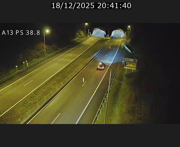 Webcam autoroute A13 à l'entrée ouest du tunnel Markusbierg à Schengen. Vue orientée vers Mondorf-les-Bains