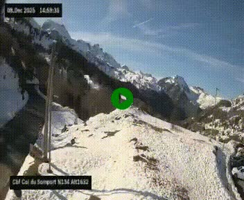 Webcam au col du Somport, côté français, sur la N134, dans les Pyrénées, en direction de l'Espagne, à 1632 mètres d'altitude