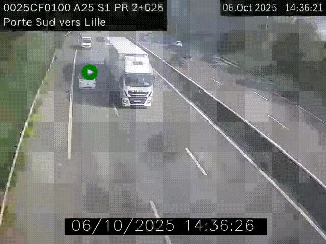 Webcam autoroute A25 sur le périphérique de Lille à hauteur de Lille-Sud et la sortie 3 Faches-Thumesnil. Vue orientée vers Lille-Centre.