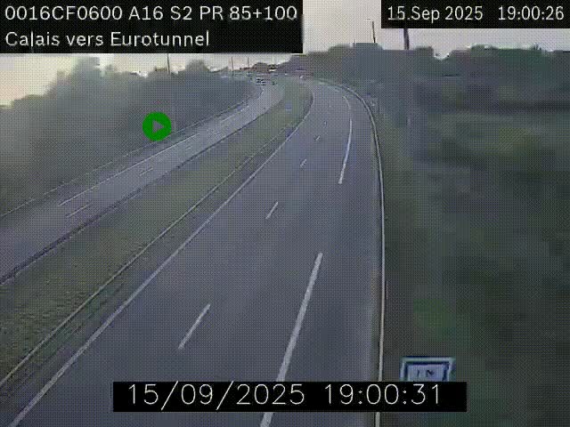 Webcam A16 à Calais en direction du Tunnel sous la Manche (Eurotunnel)