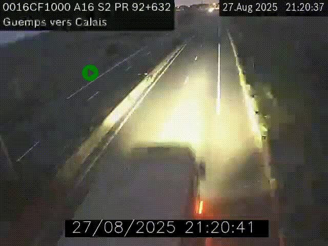 Webcam A16 juste après l'aire de repos d'Offekerque à Guemps. Vue orientée vers Calais