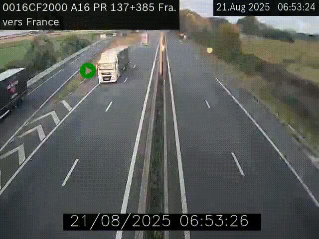 Webcam à la frontière franco-belge au niveau de Bray-Dunes/De-Panne sur l'autoroute A16. Vue orientée vers Calais