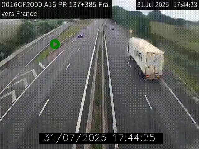 Webcam à la frontière franco-belge au niveau de Bray-Dunes/De-Panne sur l'autoroute A16. Vue orientée vers Calais