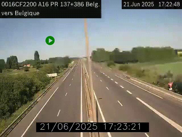 Webcam à la frontière franco-belge au niveau de Bray-Dunes/De-Panne sur l'autoroute A16. Vue orientée vers la Belgique