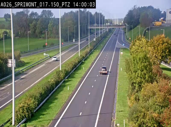 Webcam A26 (E25) à Sprimont, sur l'autoroute entre Liège et Arlon. Vue orientée vers le Luxembourg