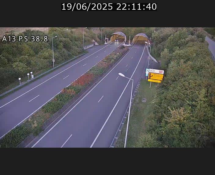 Webcam autoroute A13 à l'entrée ouest du tunnel Markusbierg à Schengen. Vue orientée vers Mondorf-les-Bains