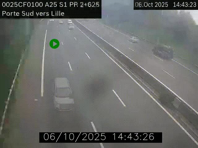 Webcam autoroute A25 sur le périphérique de Lille à hauteur de Lille-Sud et la sortie 3 Faches-Thumesnil. Vue orientée vers Lille-Centre.