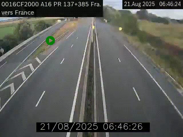 Webcam à la frontière franco-belge au niveau de Bray-Dunes/De-Panne sur l'autoroute A16. Vue orientée vers Calais