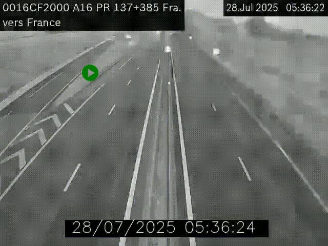 Webcam à la frontière franco-belge au niveau de Bray-Dunes/De-Panne sur l'autoroute A16. Vue orientée vers Calais