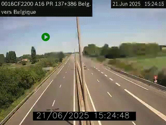 Webcam à la frontière franco-belge au niveau de Bray-Dunes/De-Panne sur l'autoroute A16. Vue orientée vers la Belgique
