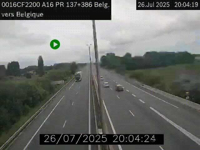 Webcam à la frontière franco-belge au niveau de Bray-Dunes/De-Panne sur l'autoroute A16. Vue orientée vers la Belgique