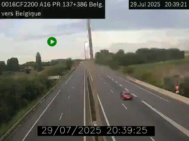 Webcam à la frontière franco-belge au niveau de Bray-Dunes/De-Panne sur l'autoroute A16. Vue orientée vers la Belgique