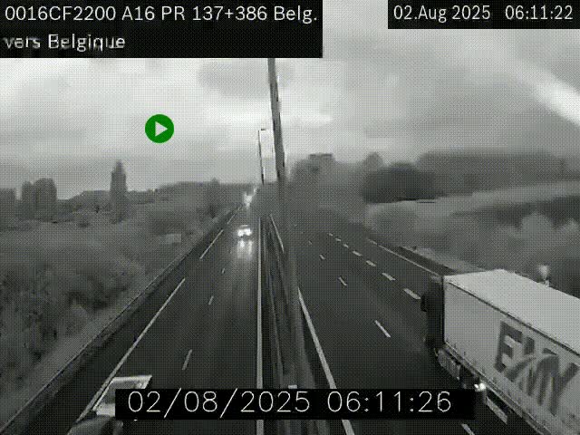 Webcam à la frontière franco-belge au niveau de Bray-Dunes/De-Panne sur l'autoroute A16. Vue orientée vers la Belgique