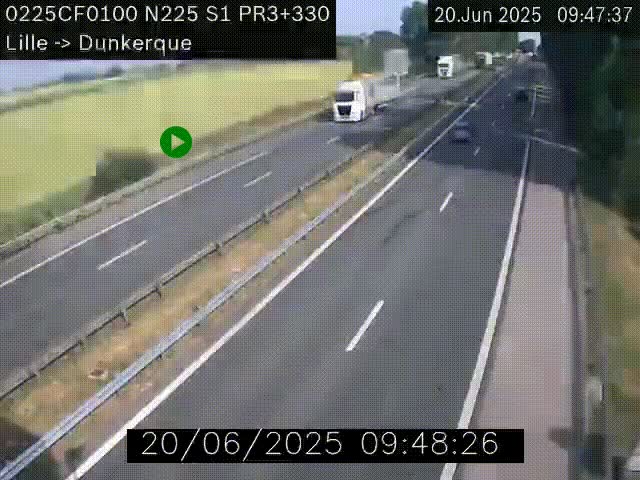Webcam autoroute A25 (N225) à hauteur de Bergues (Bierne). Vue orientée vers Dunkerque.