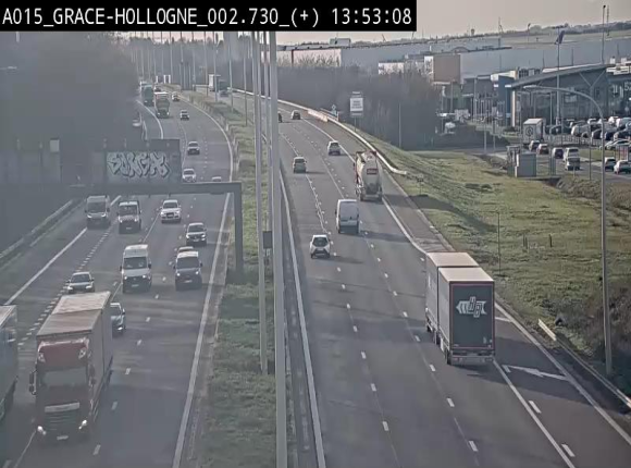 Webcam E42/A15 à Grâce-Hollogne, à proximité de la jonction avec l'A604. Vue orientée vers Namur