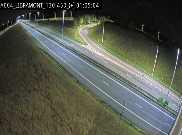 Webcam à Libramont sur l'E411 à la jonction avec la N89 menant vers Bouillon et la France. Vue orientée vers Arlon