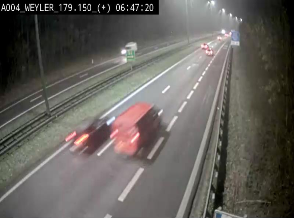 Webcam entre la sortie Arlon et la sortie Weyler sur l'E411. Vue orientée vers Luxembourg