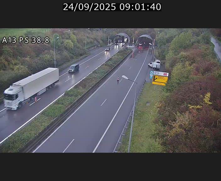 Webcam autoroute A13 à l'entrée ouest du tunnel Markusbierg à Schengen. Vue orientée vers Mondorf-les-Bains