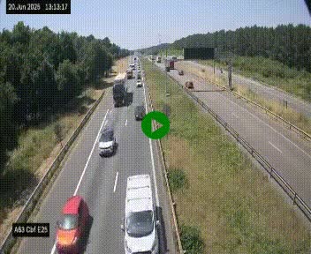 Webcam autoroute A63 en périphérie de Bordeaux au sud-est de la ville, en provenance du bassin d'Arcachon. Vue orientée vers Bordeaux