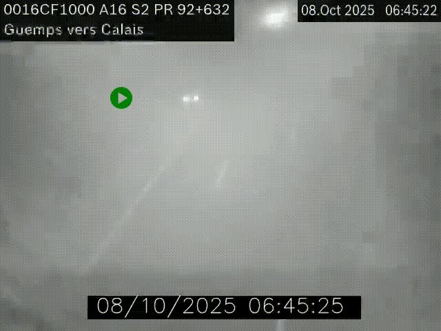 Webcam A16 juste après l'aire de repos d'Offekerque à Guemps. Vue orientée vers Calais