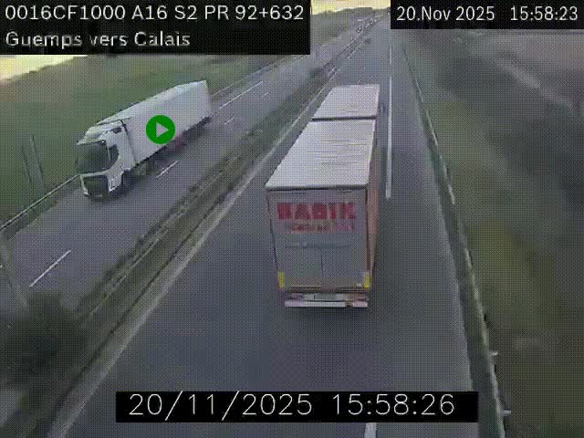 Webcam A16 juste après l'aire de repos d'Offekerque à Guemps. Vue orientée vers Calais