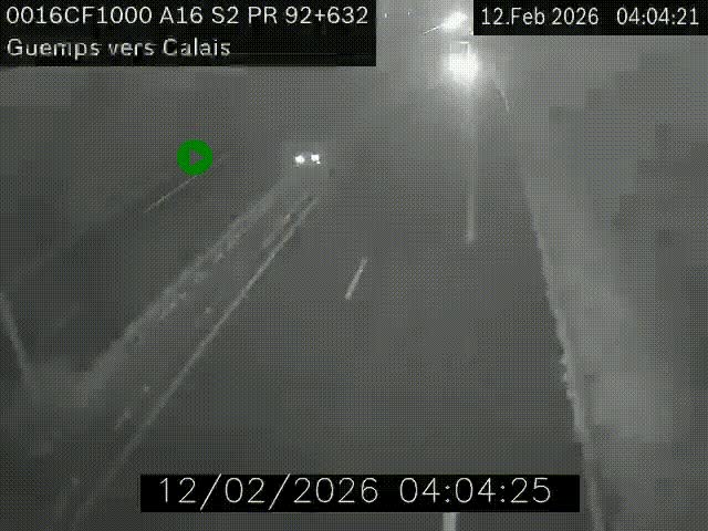 Webcam A16 juste après l'aire de repos d'Offekerque à Guemps. Vue orientée vers Calais