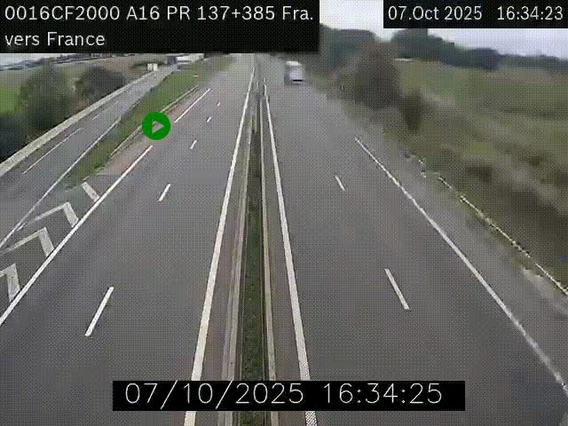 Webcam à la frontière franco-belge au niveau de Bray-Dunes/De-Panne sur l'autoroute A16. Vue orientée vers Calais