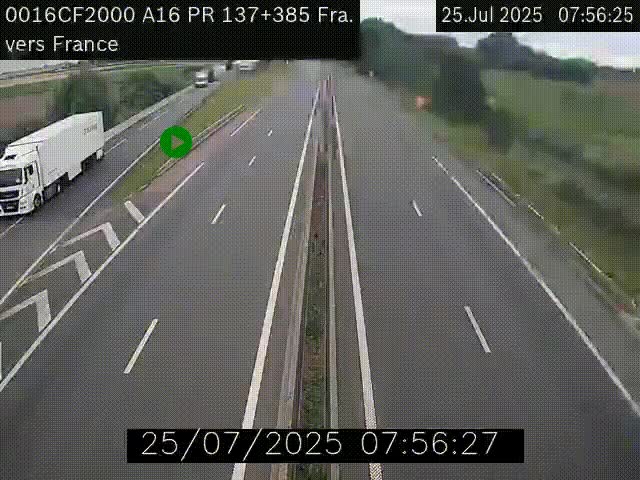 Webcam à la frontière franco-belge au niveau de Bray-Dunes/De-Panne sur l'autoroute A16. Vue orientée vers Calais