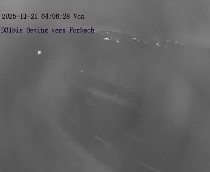 Caméra routière située sur D31bis (France) à Oeting, orientée vers Forbach, surveillant en continu la circulation locale et régionale.