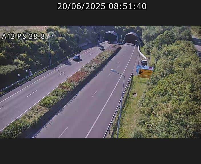 Webcam autoroute A13 à l'entrée ouest du tunnel Markusbierg à Schengen. Vue orientée vers Mondorf-les-Bains