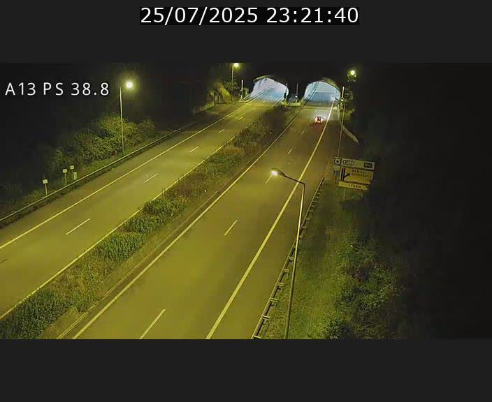 Webcam autoroute A13 à l'entrée ouest du tunnel Markusbierg à Schengen. Vue orientée vers Mondorf-les-Bains
