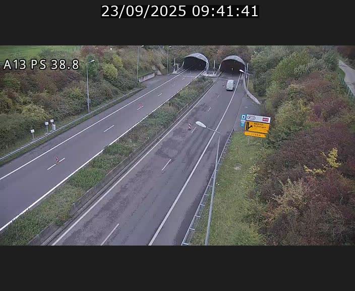Webcam autoroute A13 à l'entrée ouest du tunnel Markusbierg à Schengen. Vue orientée vers Mondorf-les-Bains