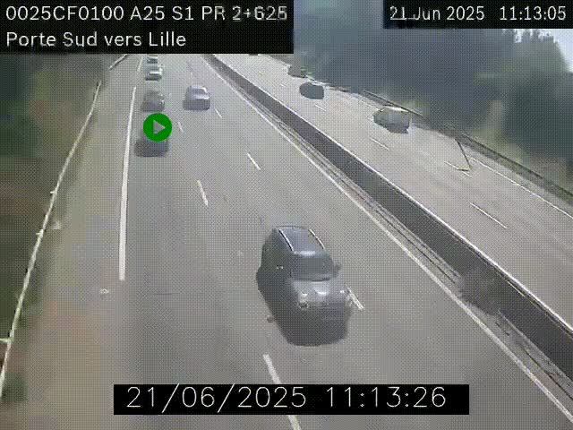 Webcam autoroute A25 sur le périphérique de Lille à hauteur de Lille-Sud et la sortie 3 Faches-Thumesnil. Vue orientée vers Lille-Centre.