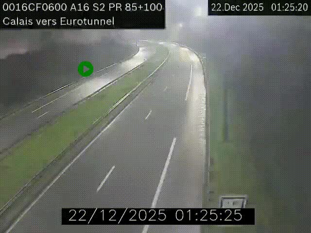 Webcam A16 à Calais en direction du Tunnel sous la Manche (Eurotunnel)