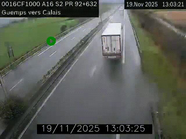 Webcam A16 juste après l'aire de repos d'Offekerque à Guemps. Vue orientée vers Calais