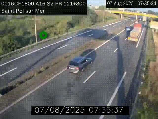 Webcam autoroute A16 à proximité de Dunkerque, à hauteur de la sortie Saint-Pol-sur-Mer. Vue orientée vers Calais