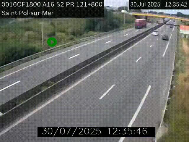 Webcam autoroute A16 à proximité de Dunkerque, à hauteur de la sortie Saint-Pol-sur-Mer. Vue orientée vers Calais