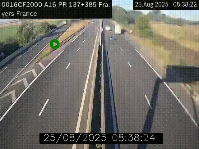 Webcam à la frontière franco-belge au niveau de Bray-Dunes/De-Panne sur l'autoroute A16. Vue orientée vers Calais