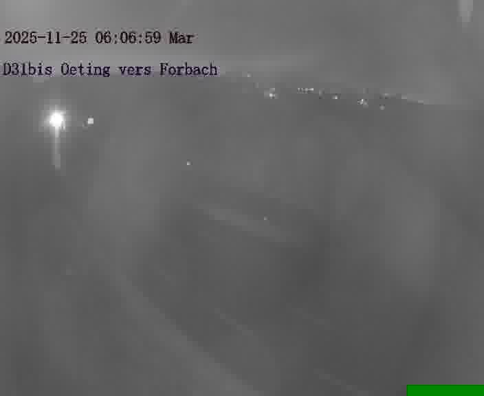 Caméra routière située sur D31bis (France) à Oeting, orientée vers Forbach, surveillant en continu la circulation locale et régionale.