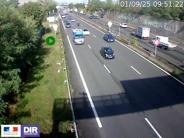 Webcam à Bron sur l'A43 à la jonction avec le boulevard périphérique de Lyon (D383). Vue orientée vers Lyon