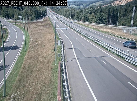 Webcam A27/E42 à hauteur de la sortie 13 Recht à proximité de Malmedy. Vue orientée vers Malmedy et Liège