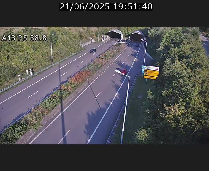 Webcam autoroute A13 à l'entrée ouest du tunnel Markusbierg à Schengen. Vue orientée vers Mondorf-les-Bains