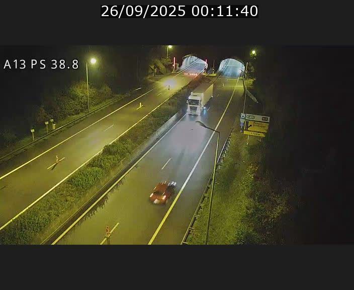 Webcam autoroute A13 à l'entrée ouest du tunnel Markusbierg à Schengen. Vue orientée vers Mondorf-les-Bains