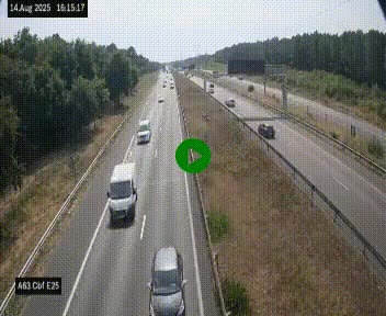 Webcam autoroute A63 en périphérie de Bordeaux au sud-est de la ville, en provenance du bassin d'Arcachon. Vue orientée vers Bordeaux