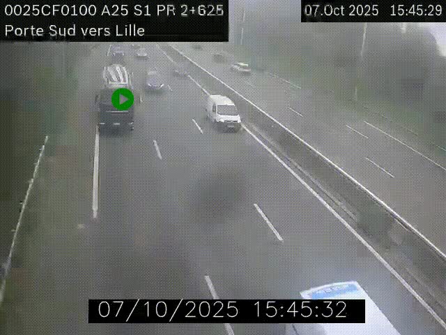 Webcam autoroute A25 sur le périphérique de Lille à hauteur de Lille-Sud et la sortie 3 Faches-Thumesnil. Vue orientée vers Lille-Centre.