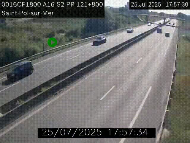 Webcam autoroute A16 à proximité de Dunkerque, à hauteur de la sortie Saint-Pol-sur-Mer. Vue orientée vers Calais